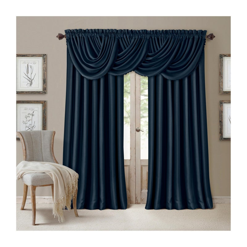 Elrene Home Fashions All Seasons Energy Efficient Room Darkening Rod Pocket Window Panel, 52" x 95" (1), Navy - Image 1